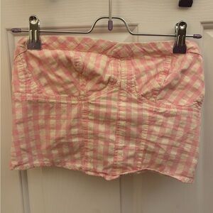Free People Pink Gingham Strapless Mini Bustier Top